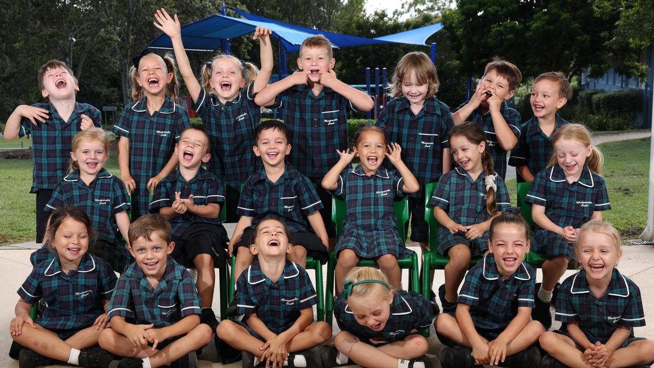 My First Year: Mudgeeraba Creek State School Prep A. Front row: Cleo, Miller, Ari, Sophie, Jolie, Eloise. Middle row: Ellody, Kyson, Max, Aaliya, Zariah, Maggie. Back row: Archer, Kya, Scarlett, Wilder, Riley, Levi, Hunter. Picture Glenn Hampson. ,