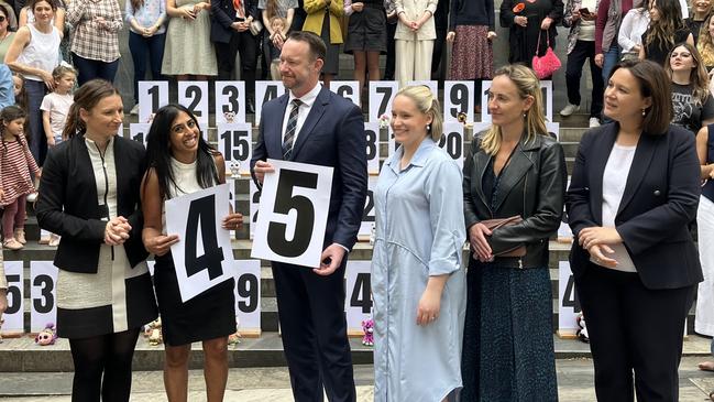 Liberal upper house member Ben Hood with supporters of his abortion reform outside Parliament House on September 24. (L-R) Nicola Centofanti, Professor Joanna Howe, Ben Hood, Laura Henderson, Sarah Game, Heidi Girolamo. Picture: Paul Starick