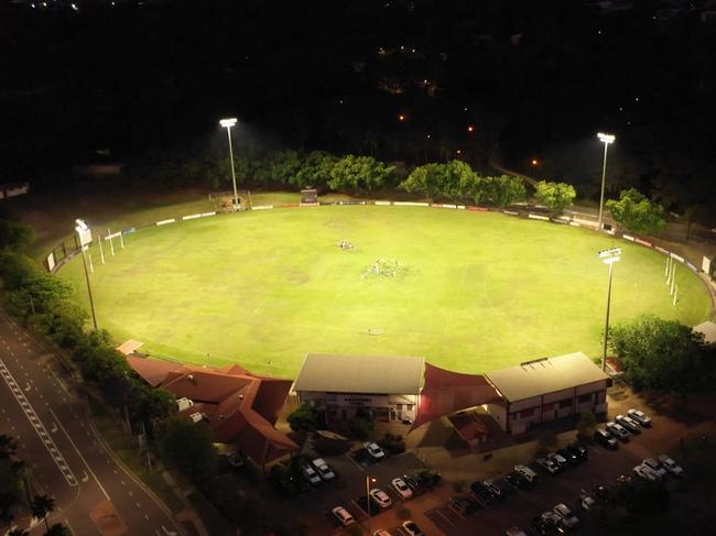 Lights have finally been erected at Gardens Oval, which will host its first ever night NTFL match this Friday between Waratah and Palmerston. Picture: Global Headquarters