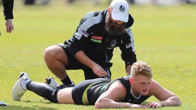 Treloar getting over the soreness, and keeping up his injury prevention exercises. Picture: Alex Coppel