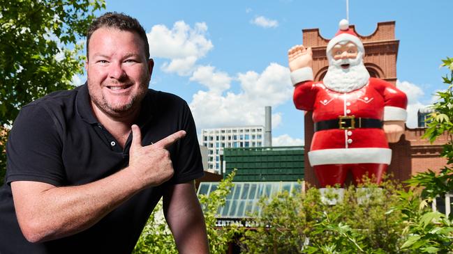 Cosi and the Giant Santa at the Adelaide Central Market. Picture: Matt Loxton