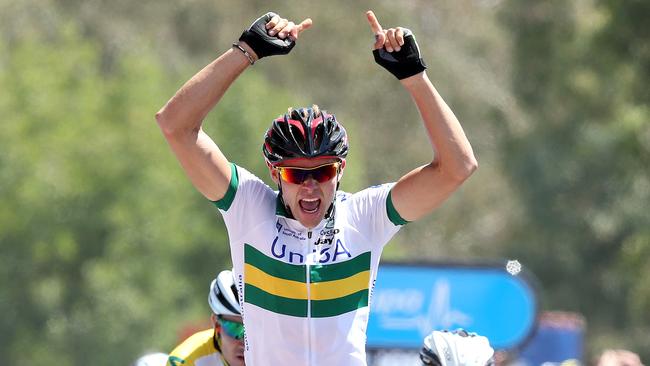 Tour Down Under Stage 4 - Glenelg to Mount Barker. Steele Von Hoff wins the stage leaving carnage on the road behind him. Photo Sarah Reed