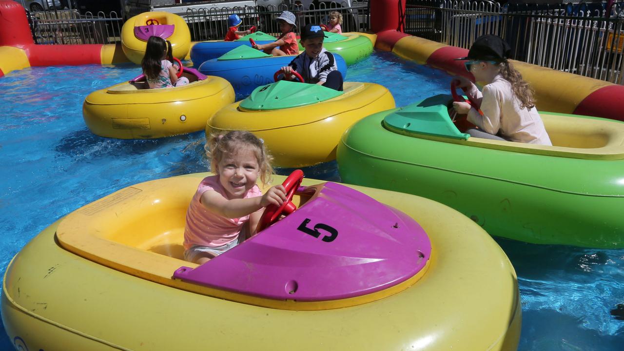 Willow Peach, 2, has some fund on the water at the Gold Coast show. Picture: Mike Batterham