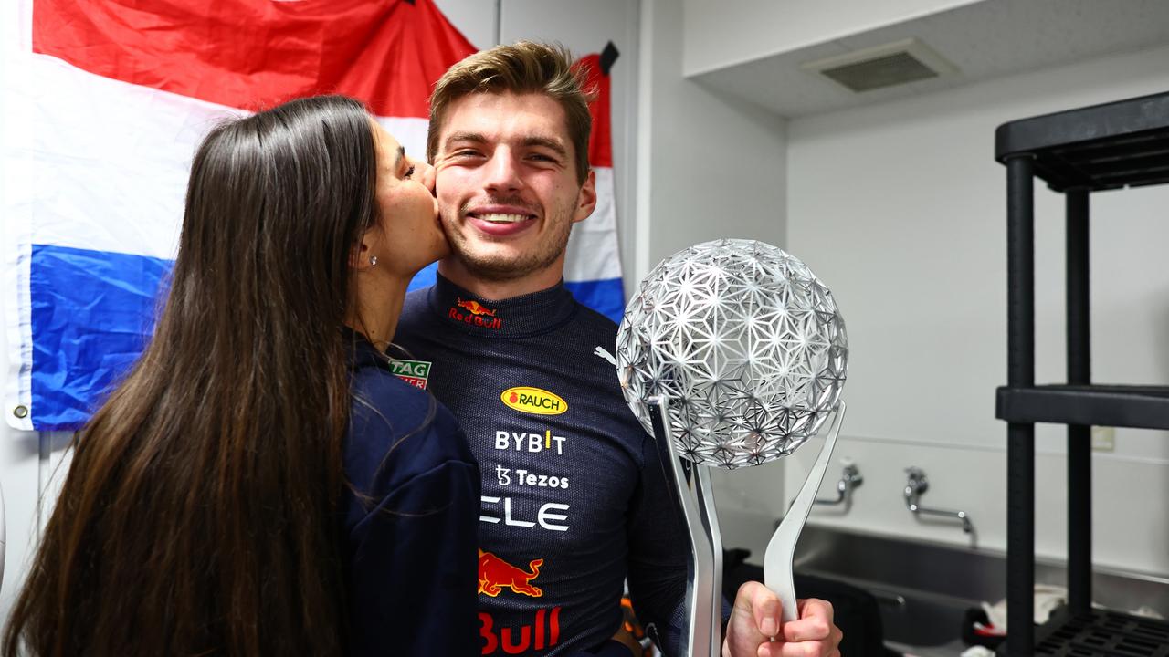 Verstappen with his girlfriend Kelly Piquet. (Photo by Mark Thompson/Getty Images )