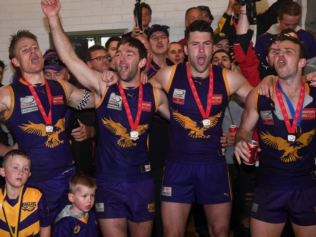 Vermont celebrate after winning the 2019 EFNL Premier Division grand final. Picture: James Ross