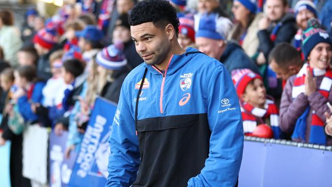 BALLARAT, AUSTRALIA - MAY 20: Jason Johannisen of the Bulldogs is seen celebrates after the Bulldogs defeated the Crows during the round 10 AFL match between Western Bulldogs and Adelaide Crows at Mars Stadium, on May 20, 2023, in Ballarat, Australia. (Photo by Robert Cianflone/Getty Images)