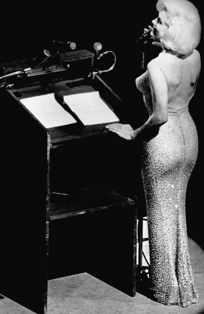 Actress Marilyn Monroe wore teh dress when singing "Happy Birthday" to President John F. Kennedy at Madison Square Garden.