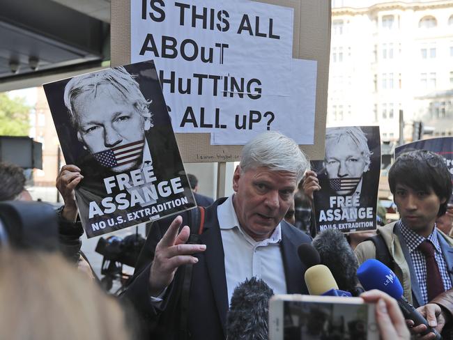 Kristinn Hrafnnson, WikiLeaks editor-in-chief, addresses the media at the entrance to Westminster Magistrates Court in London. Picture: AP