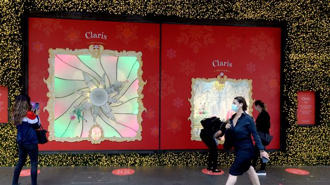 Christmas decorations adorn the shop windows at the David Jones store in Sydney. Picture: NCA NewsWire / Jeremy Piper