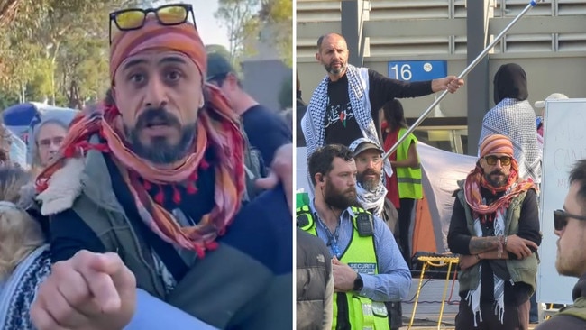 Pro-Palestine activist Mohammad Sharab berates Jewish students on campus at Monash University in Melbourne.