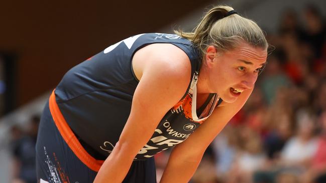 Mikaela Ruef rests during a break in play. (Photo by James Worsfold/Getty Images)