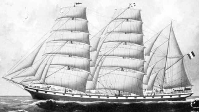 Painting of the Marie, which went down off Cape Bridgewater in 1851. All on board died, including the Belgian Consul. Picture: SLV.