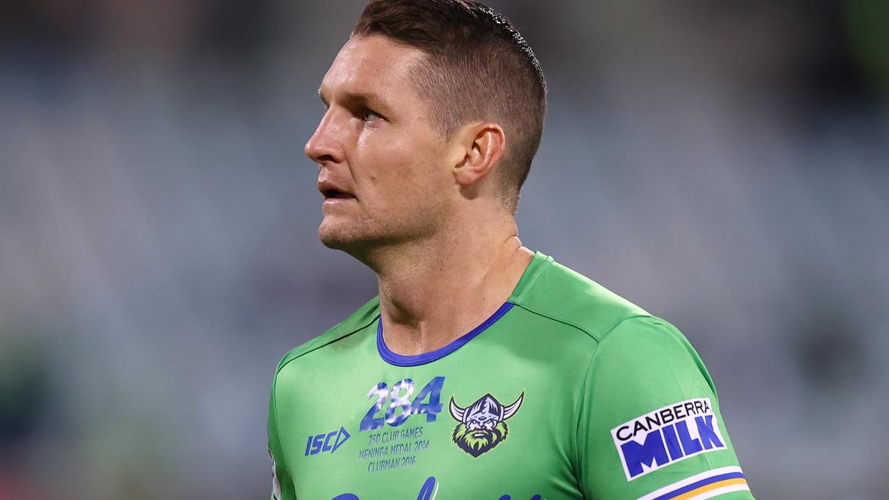 CANBERRA, AUSTRALIA - MAY 06: Jarrod Croker of the Raiders warms up before the round nine NRL match between the Canberra Raiders and the Canterbury Bulldogs at GIO Stadium, on May 06, 2022, in Canberra, Australia. (Photo by Mark Nolan/Getty Images)