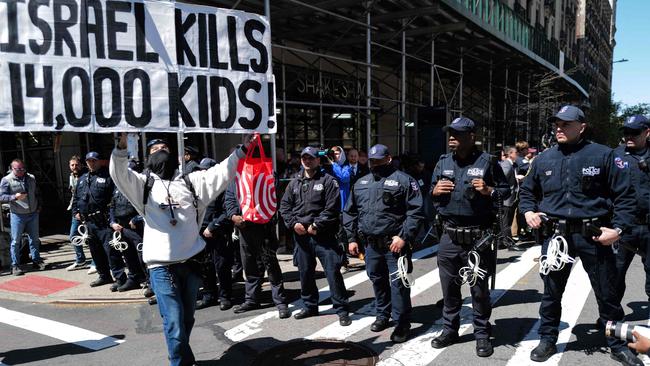 Police officers at the entrance to Columbia University. Picture: AFP