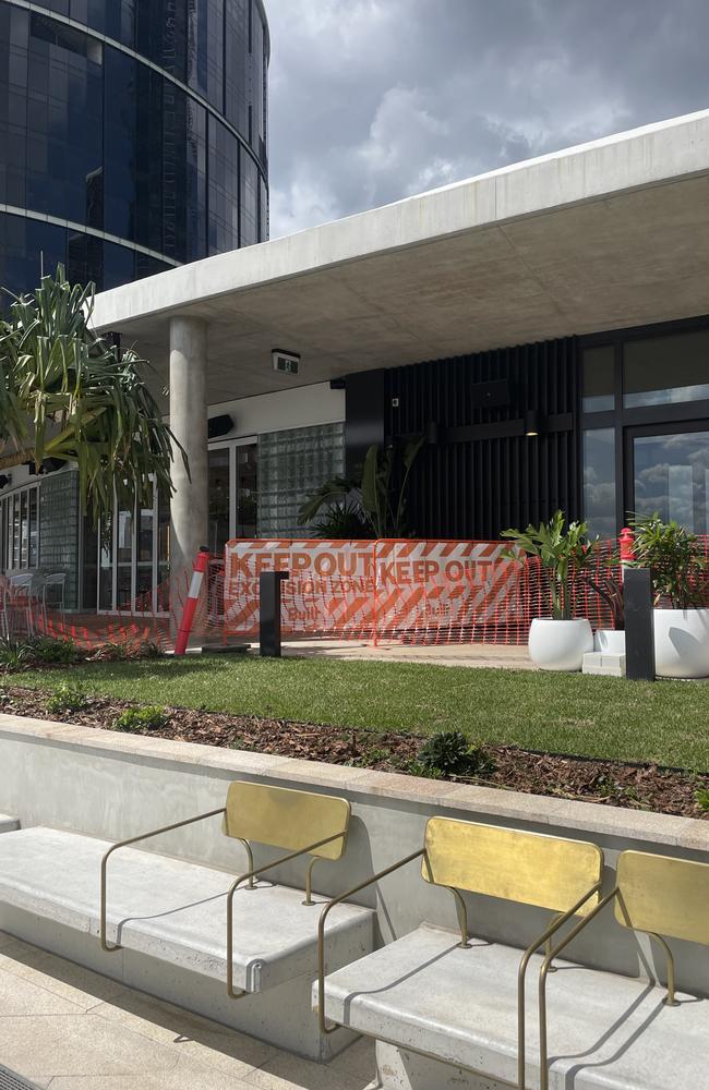 Red tape and keep out signs go for miles through the entire Queens Wharf Precinct.