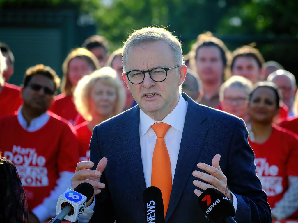 Prime Minister Anthony Albanese was asked about inflation and interest rates in Melbourne. Picture: NCA NewsWire / Luis Ascui