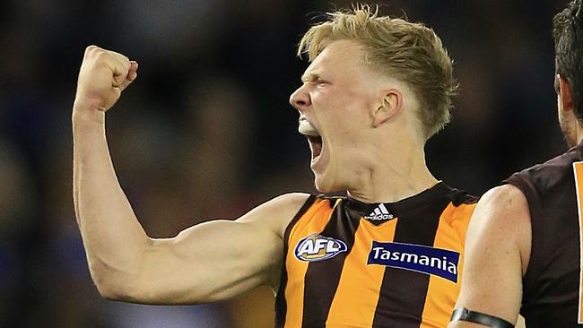 AFL: Round 3 Western Bulldogs v Hawthorn James Sicily kicks the winning goal Picture:Wayne Ludbey