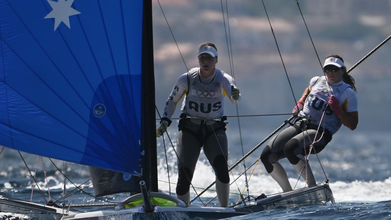 Olivia Price and Evie Haseldine in their 49erFX.