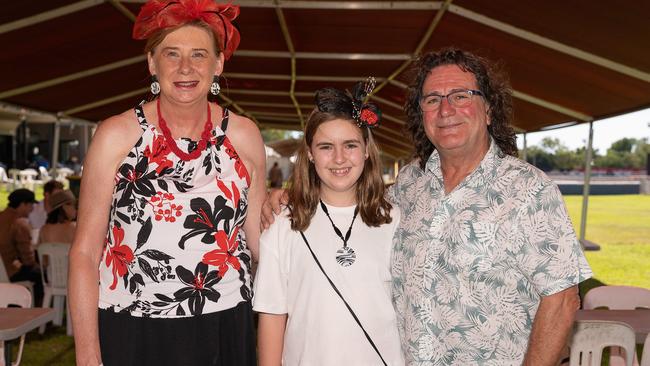Dianne Morfidis, Leala Brizardat and Paul Morfidis at the 2023 Darwin Cup Carnival Guineas Day. Picture: Pema Tamang Pakhrin