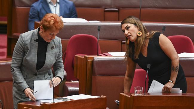 Pauline Hanson with Lidia Thorpe in the Senate. Picture: NCA NewsWire / Martin Ollman