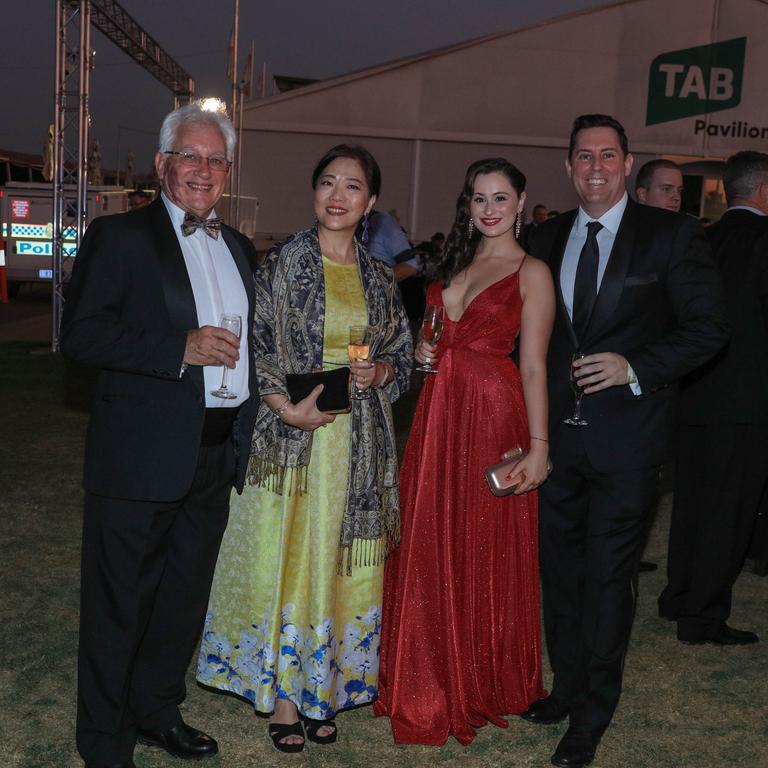 Lord Mayor Kon Vatskalis, Amy Vatskalis, Tori Jacobson and Scott Walters at the Darwin Turf Club Gala Ball. Picture: Glenn Campbell