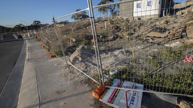 An unfinished Multi-Res Builders construction site at Risdon Vale.