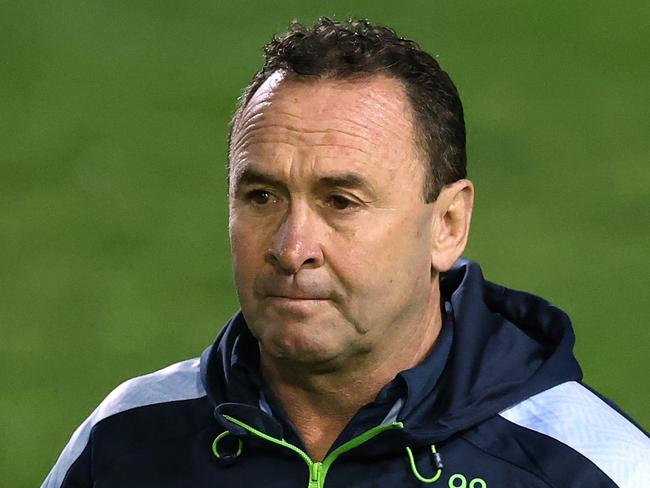 SYDNEY, AUSTRALIA - JULY 08:  Raiders coach Ricky Stuart looks on before the round 17 NRL match between the Manly Sea Eagles and the Canberra Raiders at 4 Pines Park on July 08, 2021, in Sydney, Australia. (Photo by Cameron Spencer/Getty Images)