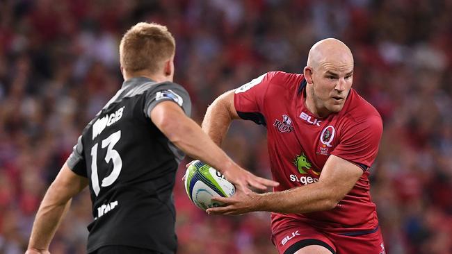 Reds hooker Stephen Moore in action against the Crusaders at Suncorp Stadium in Brisbane.