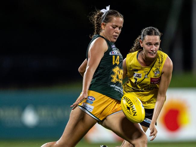 Paula Pavic playing for St Mary's in the the women's qualifying final against the Nightcliff Tigers in the 2024-25 NTFL season. Picture: Pema Tamang Pakhrin