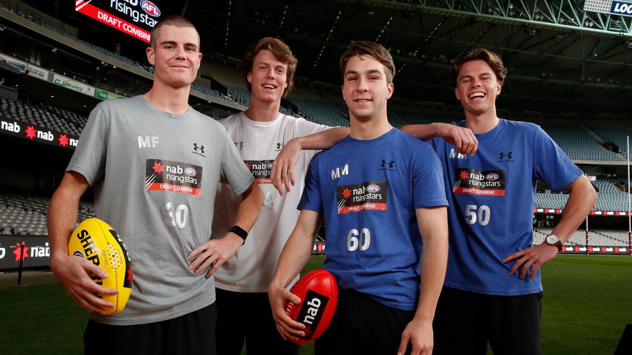 Bailey Scott, Nick Blakey, Rhylee West and Oscar Brownless are all possible academy and father-son prospects. Photo: Adam Trafford/AFL Media/Getty Images.