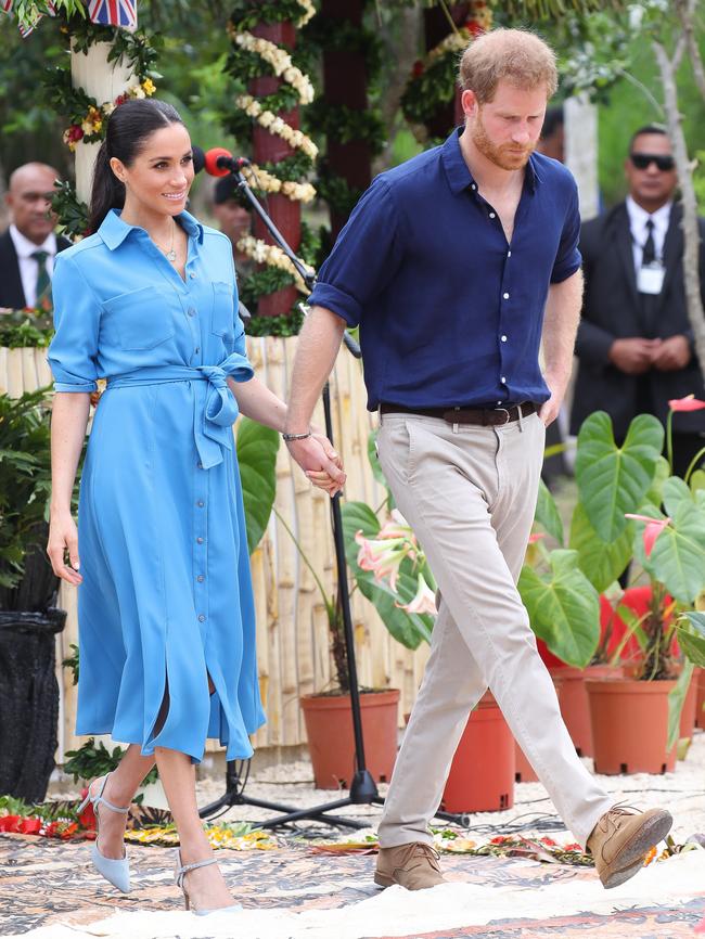 Meghan and Harry visited Tupou College in Tonga. Picture: Getty Images