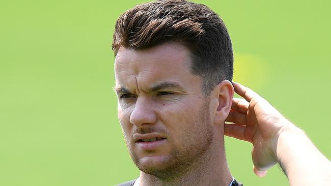 Alex Baumjohann of Sydney FC takes part in a training session at Macquarie Park Sports Fields in Sydney, Friday, December 27, 2019. Sydney FC play Melbourne City on Sunday. (AAP Image/Dan Himbrechts) NO ARCHIVING