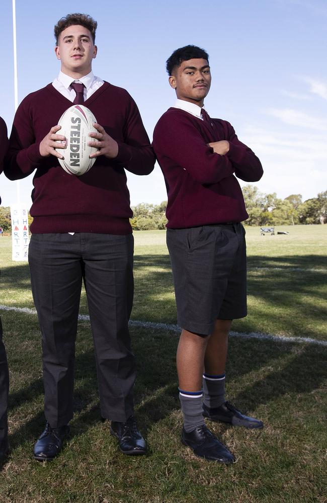 Felix Faatili, now Cronulla, and Karl Oloapu (now Bulldogs), as Wavell SHS teammates. (News Corp/Attila Csaszar)