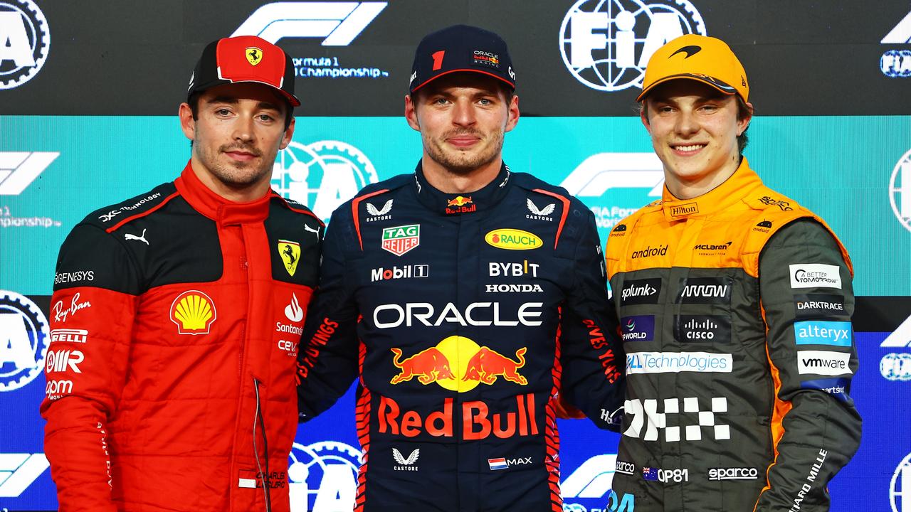 Max Verstappen took pole position ahead of Charles Leclerc and Oscar Piastri. (Photo by Mark Thompson/Getty Images)