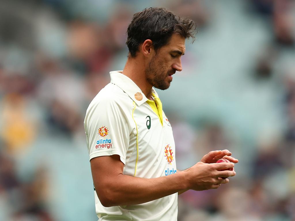 The left-arm quick pushed through the pain to bowl in the second innings in Melbourne. Picture: Graham Denholm – CA/Cricket Australia via Getty Images