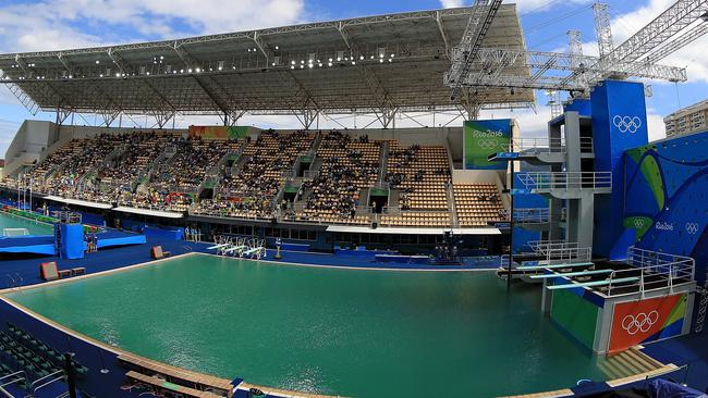 A general view of the diving pool which has turned green