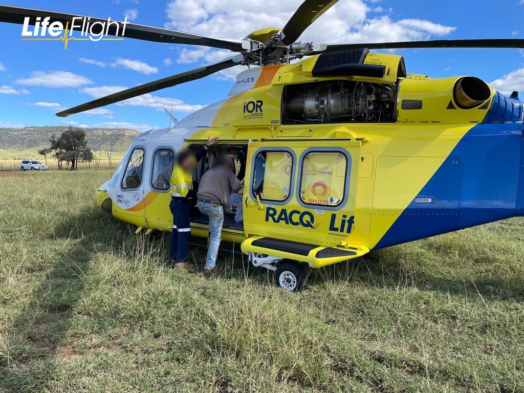 A man has been flown to Roma Hospital after being knocked off a quad bike by a bull. Photo/RACQ Lifeflight