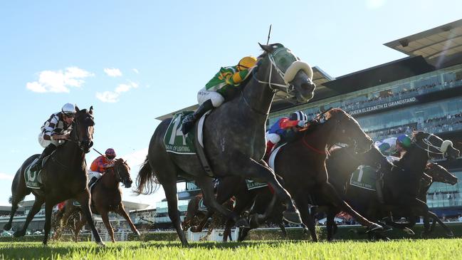 Chain Of Lightning (inside) beat home Bella Nipotina (middle) and I Wish I Win (outside) in the TJ Smith. Picture: Jeremy Ng—Getty Images.