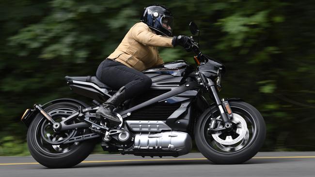 Monique Lisa tests Harley Davidson's new electric motorcyle Livewire at its first public outing in Portland, Oregon for The Australian.