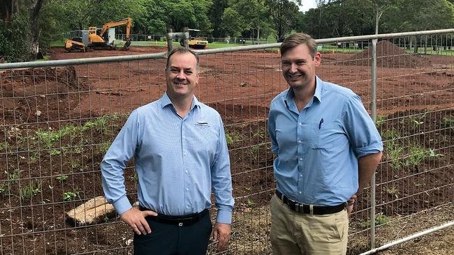 PROGRESS MADE: Toowoomba Golf Club GM David Marr (left) and Ninth Middle Ridge sales consultant Matthew Keeley view the progress of the upcoming retirement village.