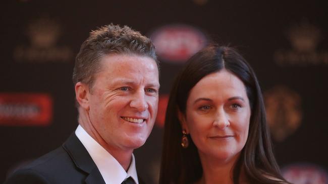 Damien Hardwick, coach of the Tigers, and Danielle Hardwick at the 2017 Brownlow Medal.