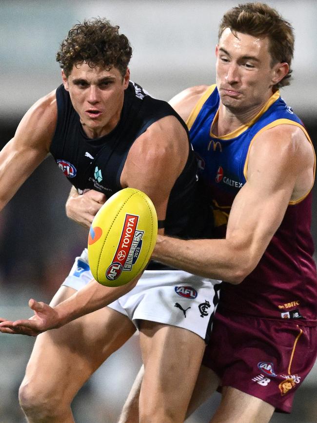 The Blues and Lions will battle on Friday night in Brisbane. (Photo by Quinn Rooney/Getty Images)