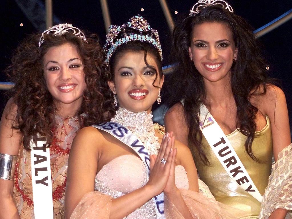 Priyanka Chopra (centre) was 18 when she won Miss World in 2000. Picture: AFP