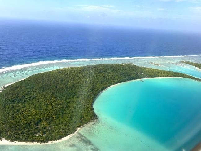 An aerial shot taken by Tasmanian vet Andrew Nicholson during a stay in the Cook Islands. Picture: Andrew Nicholson