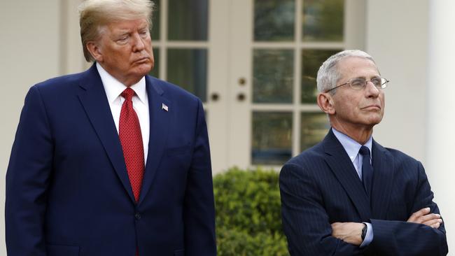 President Trump and Dr Anthony Fauci on Sunday. Picture: AP