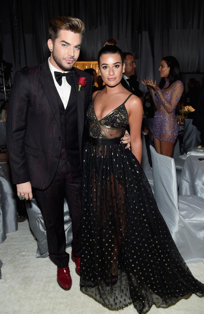 Adam Lambert and Actor Lea Michele attends the 25th Annual Elton John AIDS Foundation’s Academy Awards Viewing Party at The City of West Hollywood Park on February 26, 2017 in West Hollywood, California. Picture: Getty