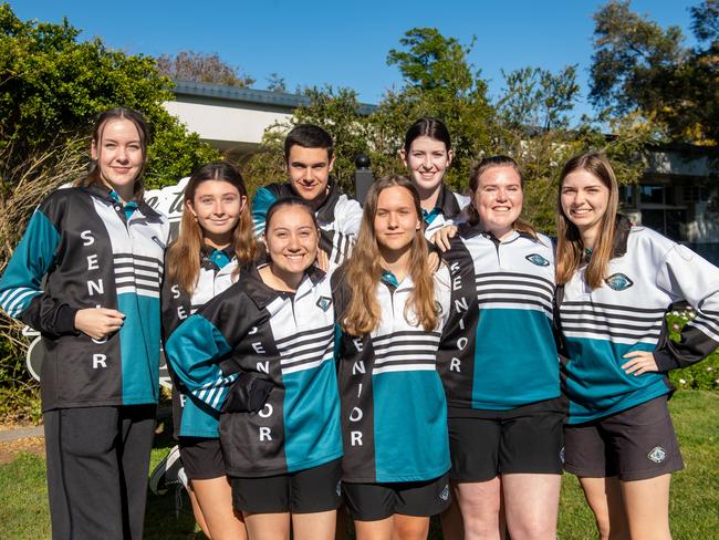 Laidley State High School year 12 leaders Lily Shepley (student council), Hayley Keats (sports captain), Tamiara Pollock (sports captain)  Tameka Zabel (sports captain), Meagan Portch (sports captain), Taylah Smallwood (secretary), Shayana Shepley (vice captain) and Jordan Adamski (vice captain). PHOTO: Ali Kuchel