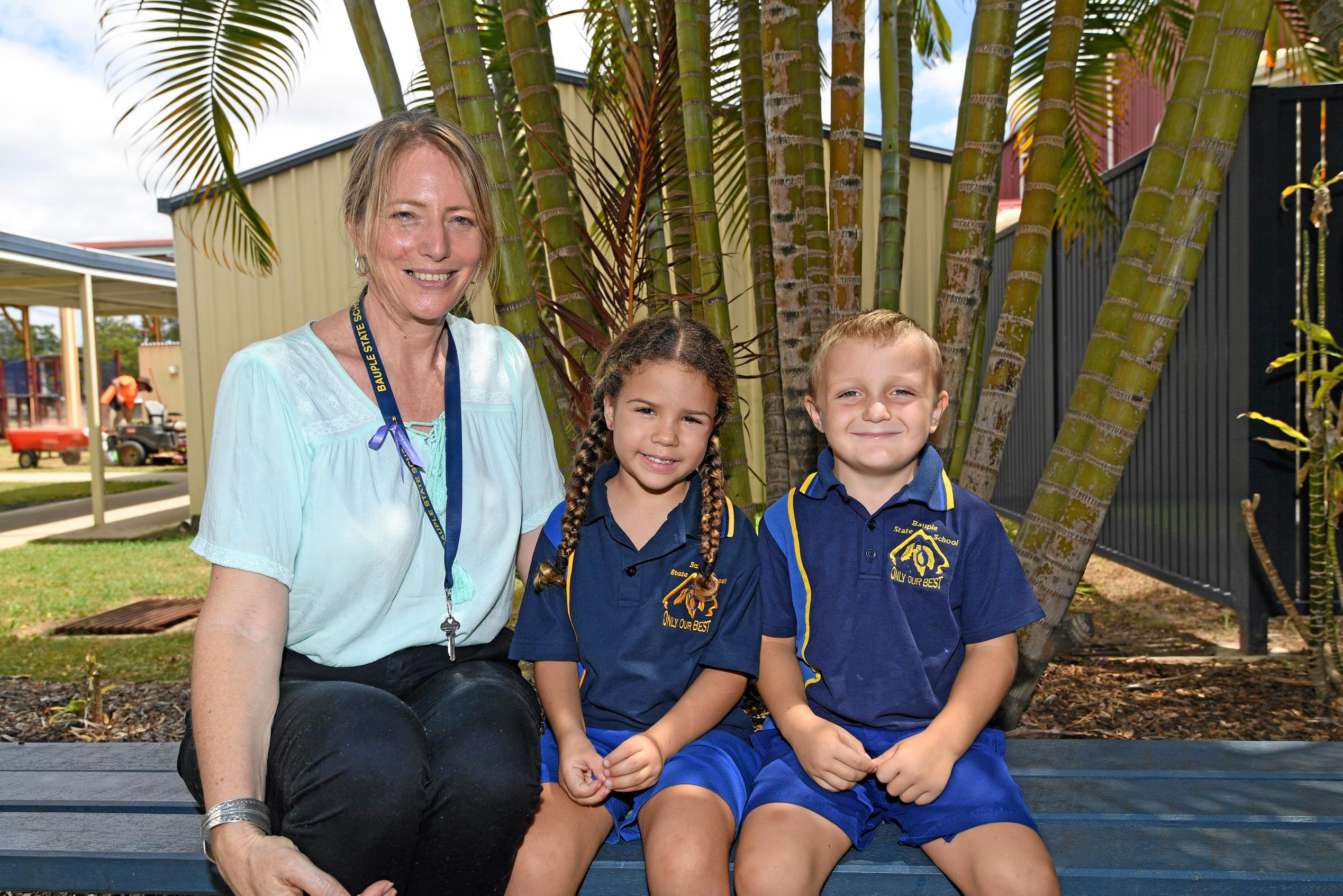 Bauple State School-Ms Julie Webb, Teacher AideL-R:- Piper Lamb, Ethan Mooney. Picture: Troy Jegers