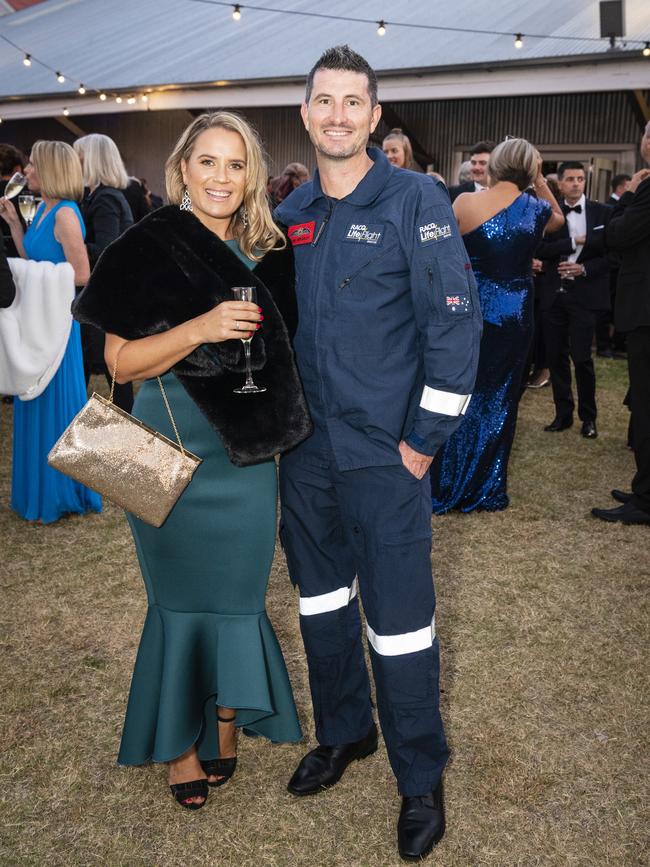 Ange Brearley with husband and LifeFlight pilot Shane Brearley at LifeFlight Toowoomba Gala at The Goods Shed, Saturday, May 6, 2023. Picture: Kevin Farmer