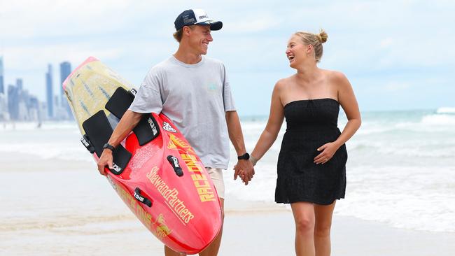 Ironman competitor Matt Bevilacqua and his partner Brielle showing off her baby bump ahead of round 2 of the Ironman series this weekend. Pics Adam Head